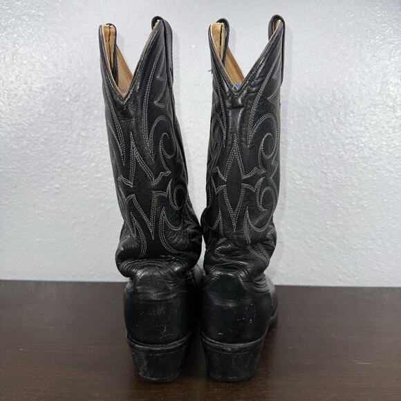 Vintage ACME Mens 8.5 D Black Leather Western Cowboy Boots Made USA (READ)